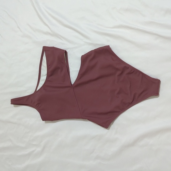 Cupshe One Piece Ribbed Cut Out Side One Shoulder Swimsuit, Color Coffee Size S - Picture 4 of 16